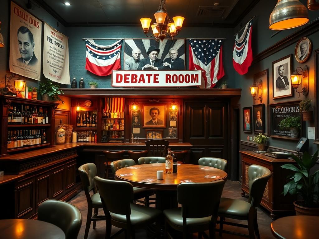 Flick International Interior view of Biddy Mulligan's Olympia pub featuring the Charlie Kirk Debate Room dedicated to free speech.
