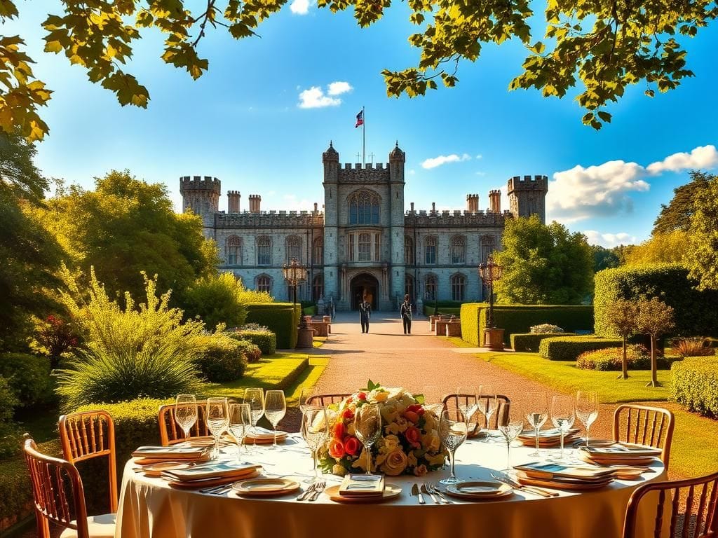 Flick International Majestic view of Windsor Castle with lavish banquet setup for Trump's visit
