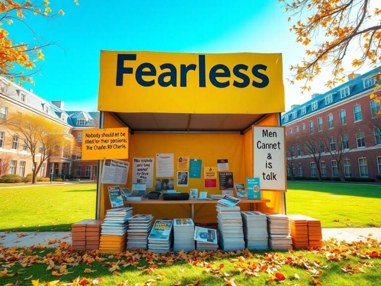 Flick International Vibrant college campus booth promoting free speech with a 'Fearless' banner