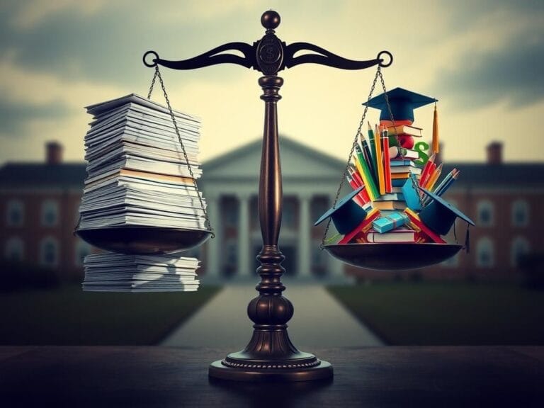 Flick International Vintage scale balancing student loan applications and diverse educational symbols