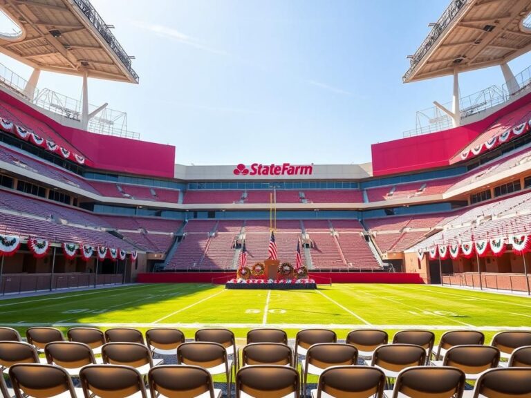 Flick International Empty State Farm Stadium decorated with patriotic colors for Charlie Kirk event