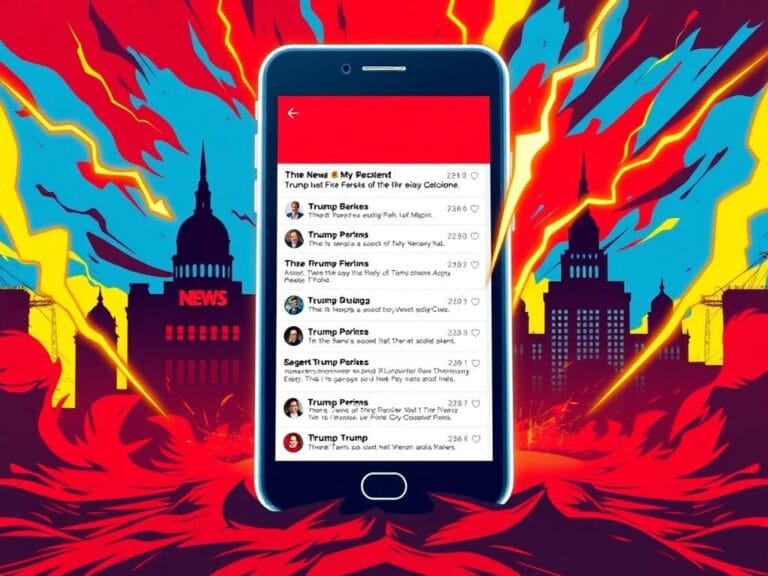 Flick International Large smartphone displaying aggressive social media notifications in a vibrant digital political landscape