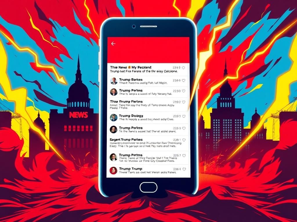 Flick International Large smartphone displaying aggressive social media notifications in a vibrant digital political landscape