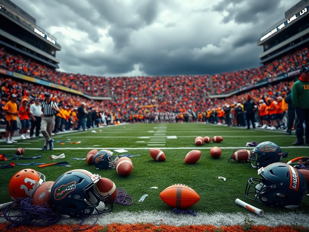 Flick International Florida Gators coaches and players in a chaotic pregame scene