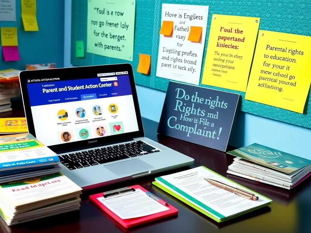 Flick International A vibrant workspace filled with educational materials and legal resources for parents advocating their rights