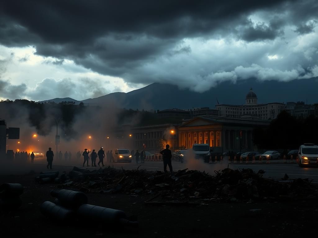 Flick International Tense urban scene in Quito, Ecuador, after violent protests