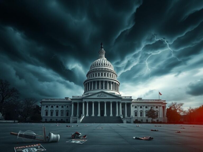 Flick International A dramatic depiction of the U.S. Capitol building under a tempestuous sky, symbolizing political volatility