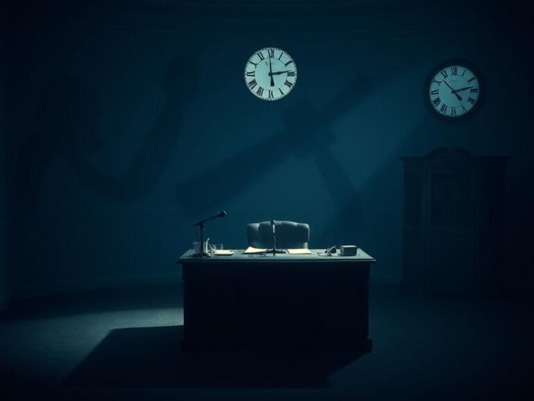 Flick International A dimly lit room with an opulent desk symbolizing political tension