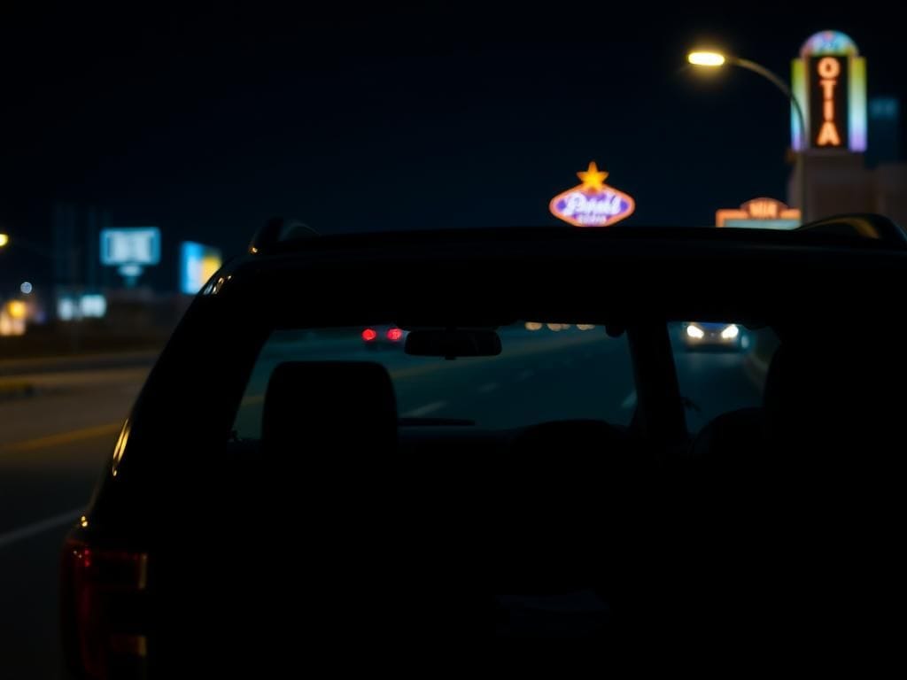 Flick International Empty parked SUV on a dimly lit street in Nevada