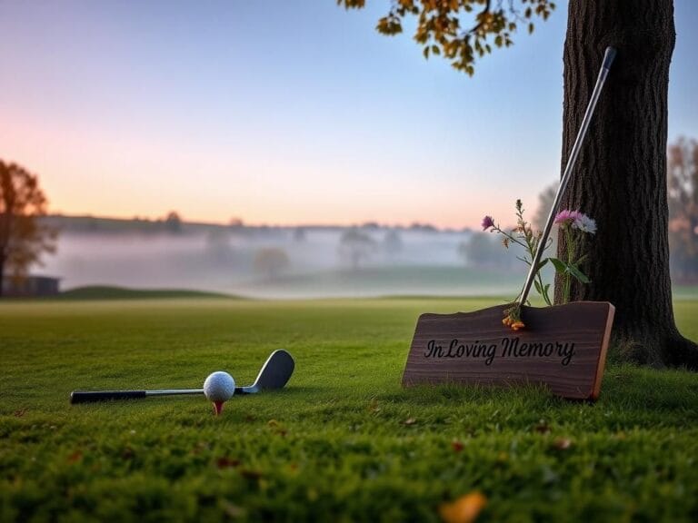Flick International Serene golf course at dawn with a golf club and ball on a tee, honoring Hadden Kelly