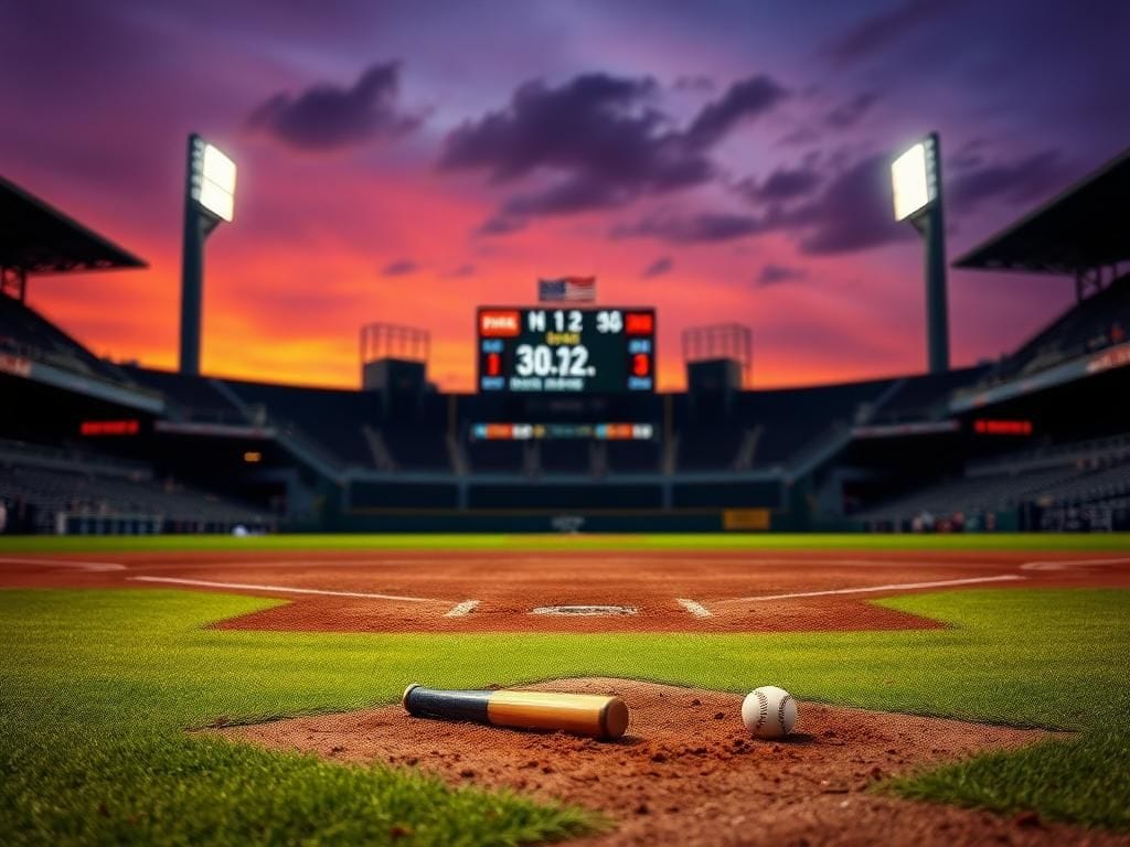 Flick International Dramatic baseball scene at dusk showcasing an empty field after a benches-clearing confrontation