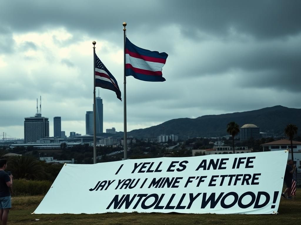 Flick International A somber cityscape of West Hollywood with flags at half-staff, showcasing community tension