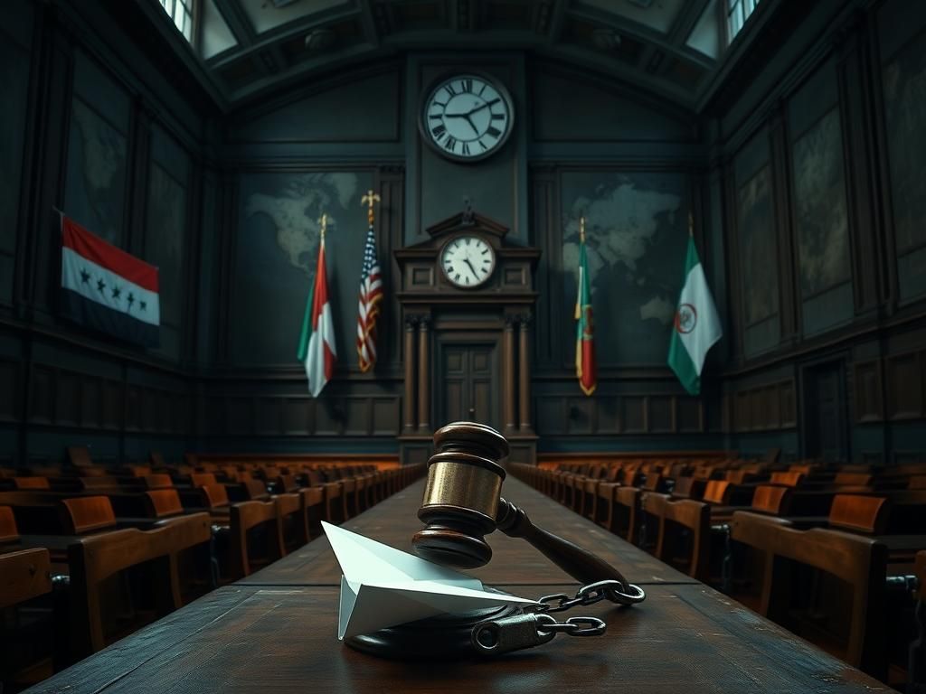 Flick International A somber courtroom scene depicting the weight of legal decisions in immigration cases.