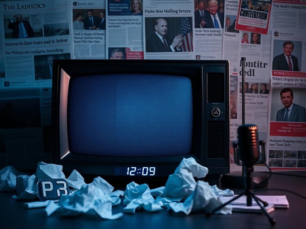 Flick International A turned-off television set displaying static, symbolizing the suspension of a late-night show