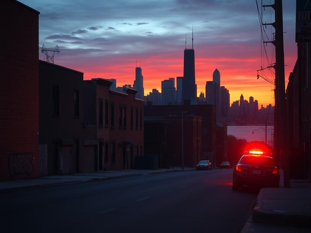 Flick International Dramatic urban scene of Chicago showcasing vibrant city life and underlying tensions at dawn