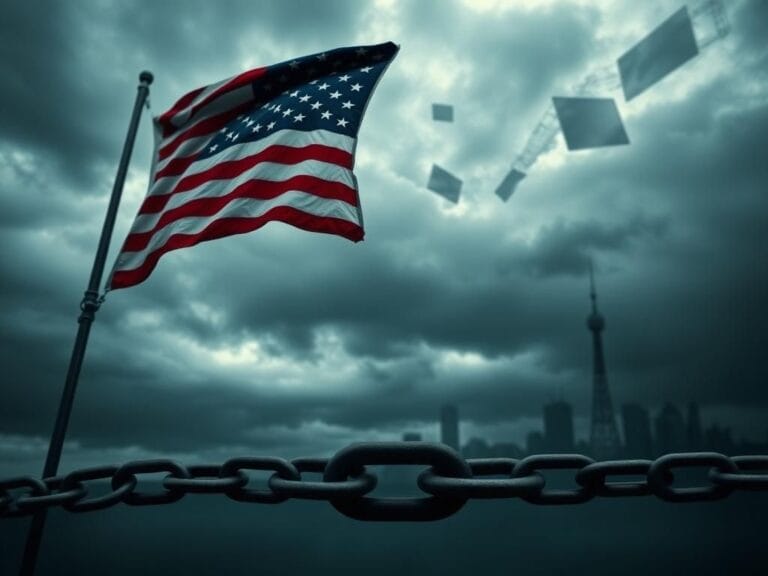 Flick International Weathered American flag fluttering in a stormy sky symbolizing freedom of speech