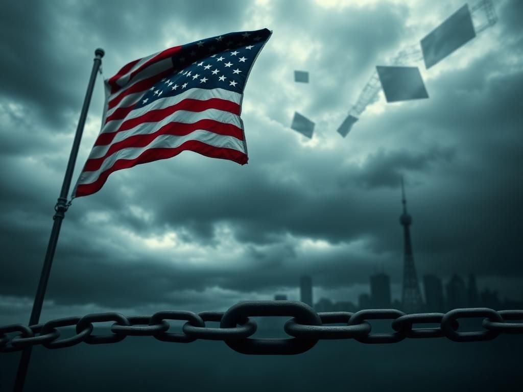 Flick International Weathered American flag fluttering in a stormy sky symbolizing freedom of speech