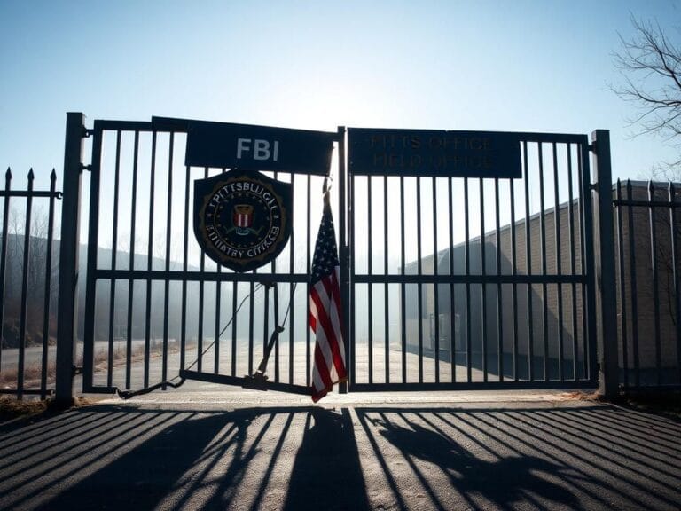 Flick International A damaged security gate at the FBI Pittsburgh field office after a car ramming incident.
