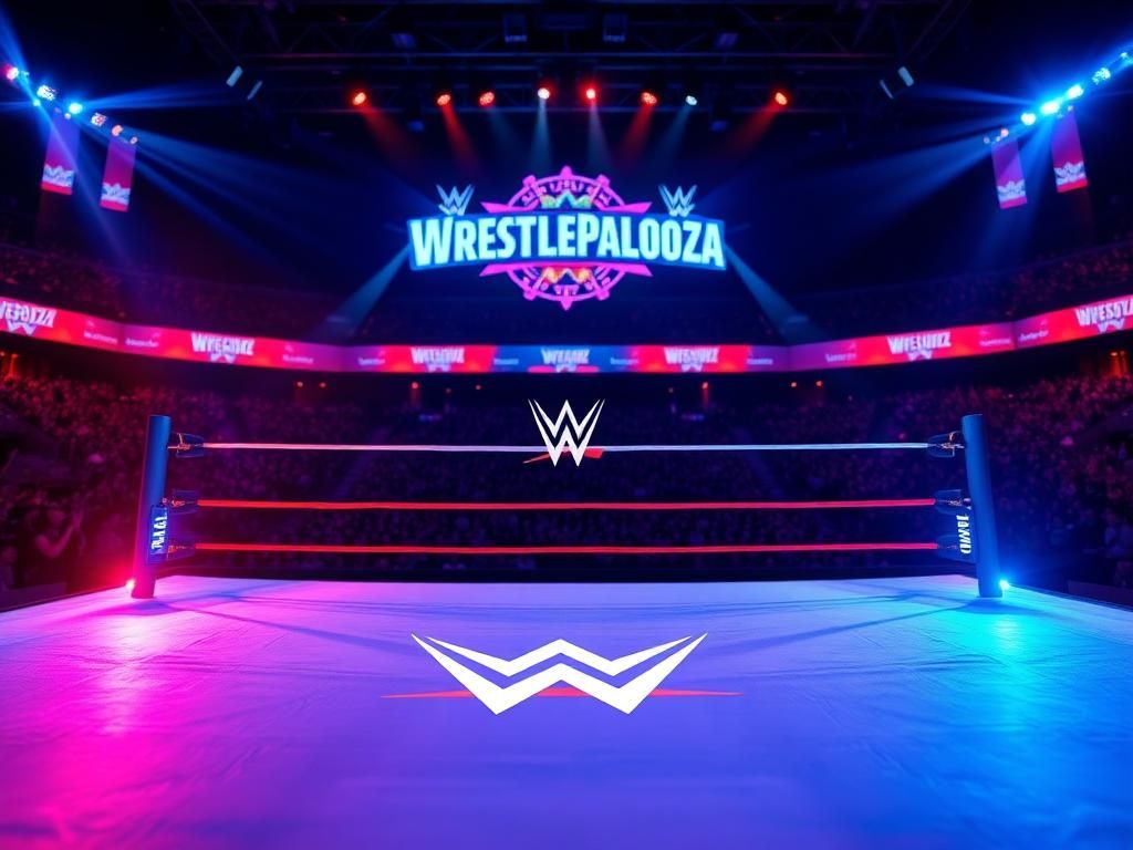 Flick International Dramatic wrestling ring at Wrestlepalooza with vibrant WWE logo