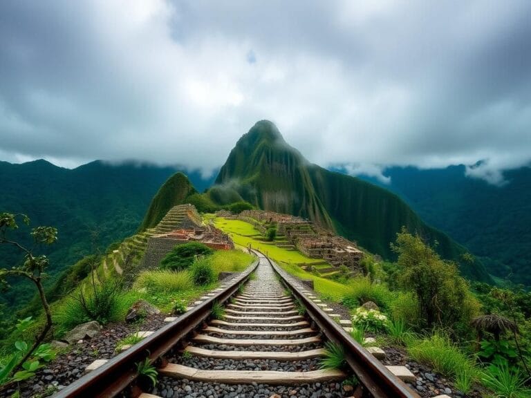 Flick International Panoramic view of Machu Picchu surrounded by mist and mountains