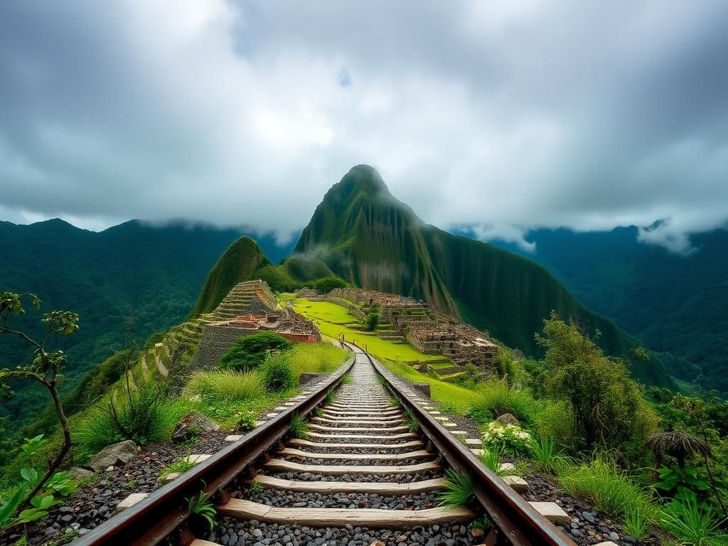 Flick International Panoramic view of Machu Picchu surrounded by mist and mountains