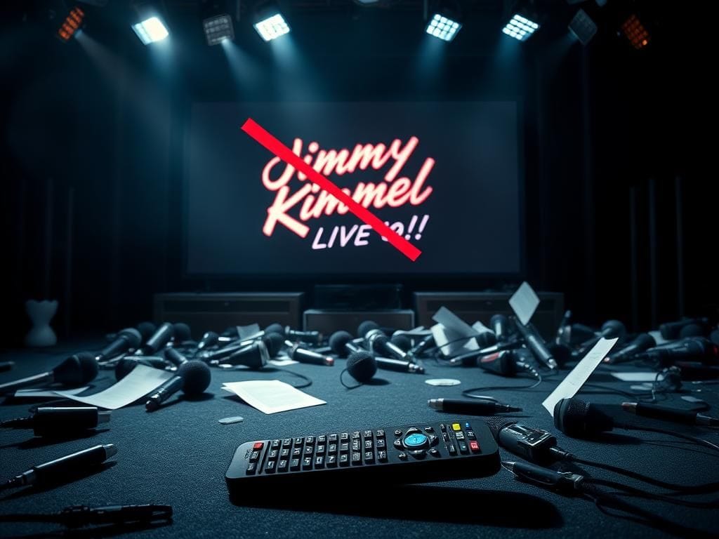 Flick International A chaotic television studio representing the cancellation of 'Jimmy Kimmel Live!'