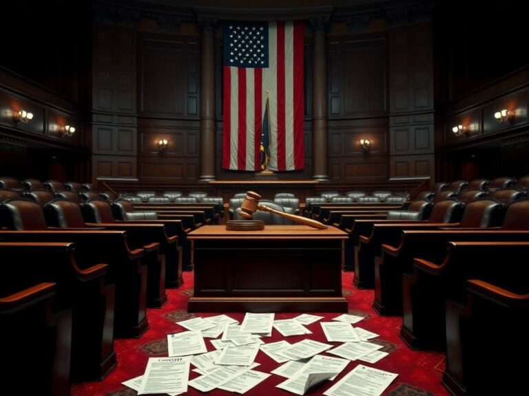 Flick International Empty House chamber with a gavel symbolizing political authority and urgency