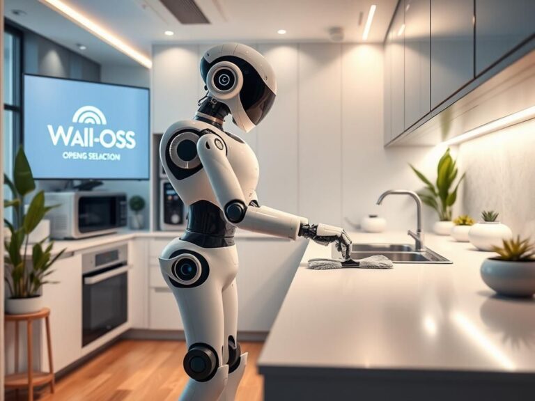 Flick International Quanta X2 robot cleaning a modern kitchen countertop with a modular mop attachment