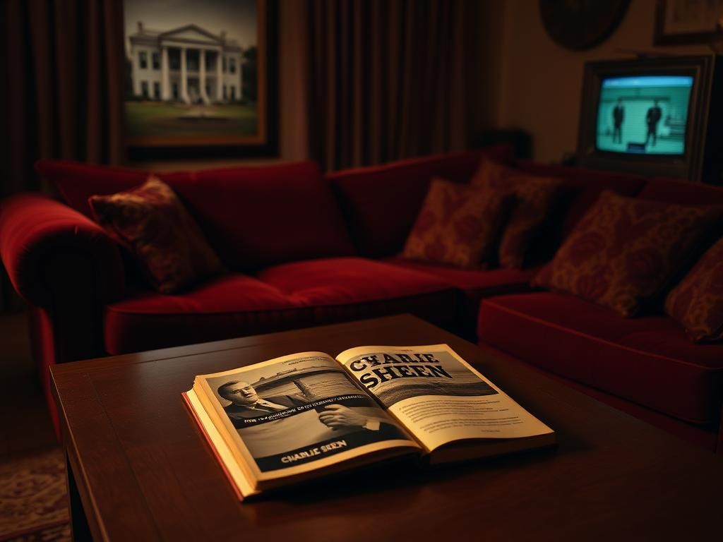 Flick International Vintage living room with a burgundy sofa and artifacts from the 1980s