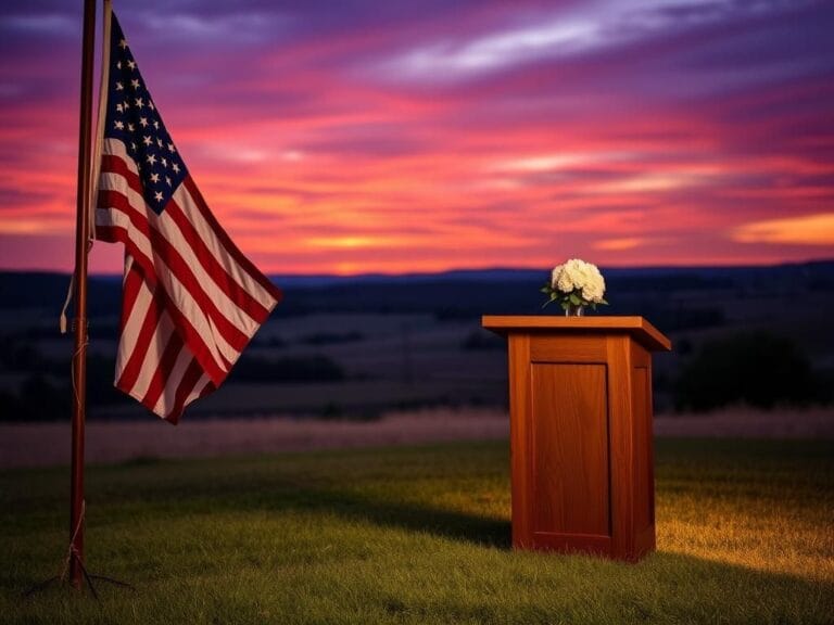 Flick International Weathered American flag waving against a Kentucky sunset, symbolizing patriotism and resilience