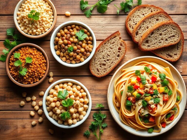 Flick International Vibrant flat lay of protein-packed carbohydrate foods including quinoa and lentils