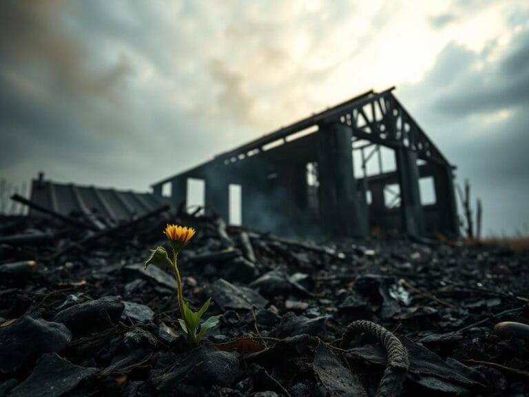 Flick International Charred remains of a house with blackened walls after a fire