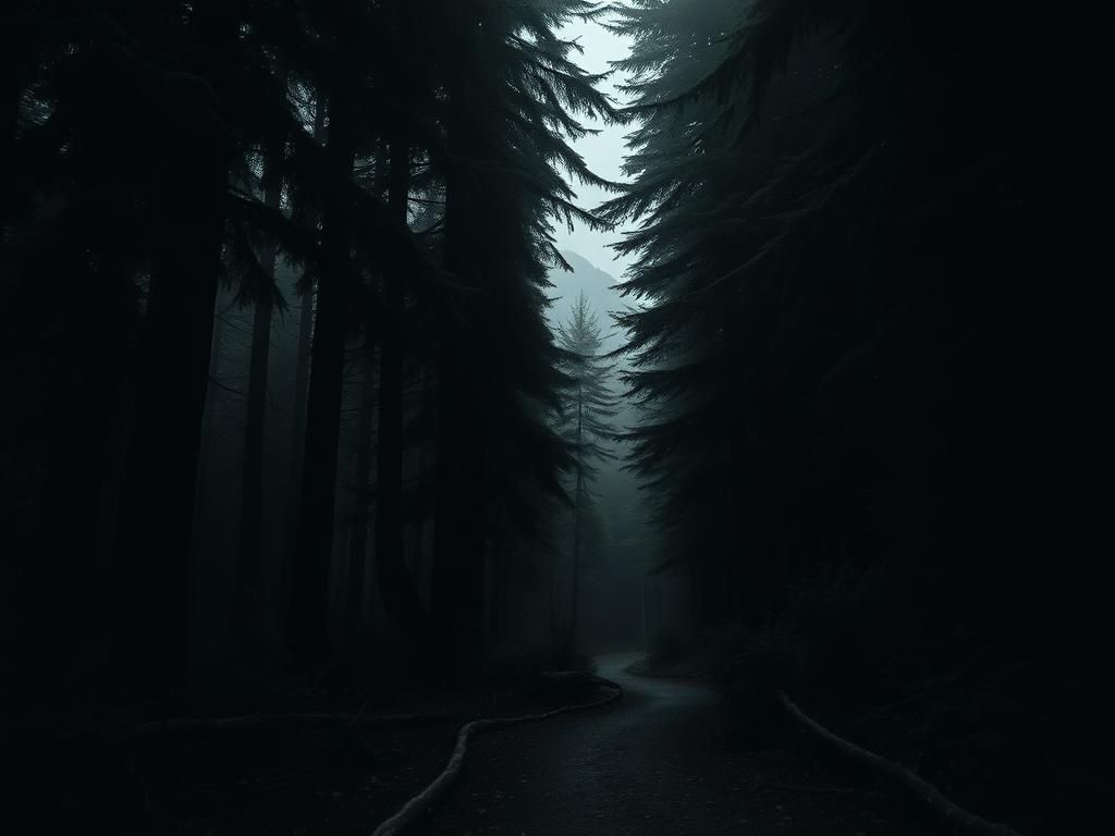 Flick International Dark, somber forest scene in Washington state depicting the location of Travis Decker's remains