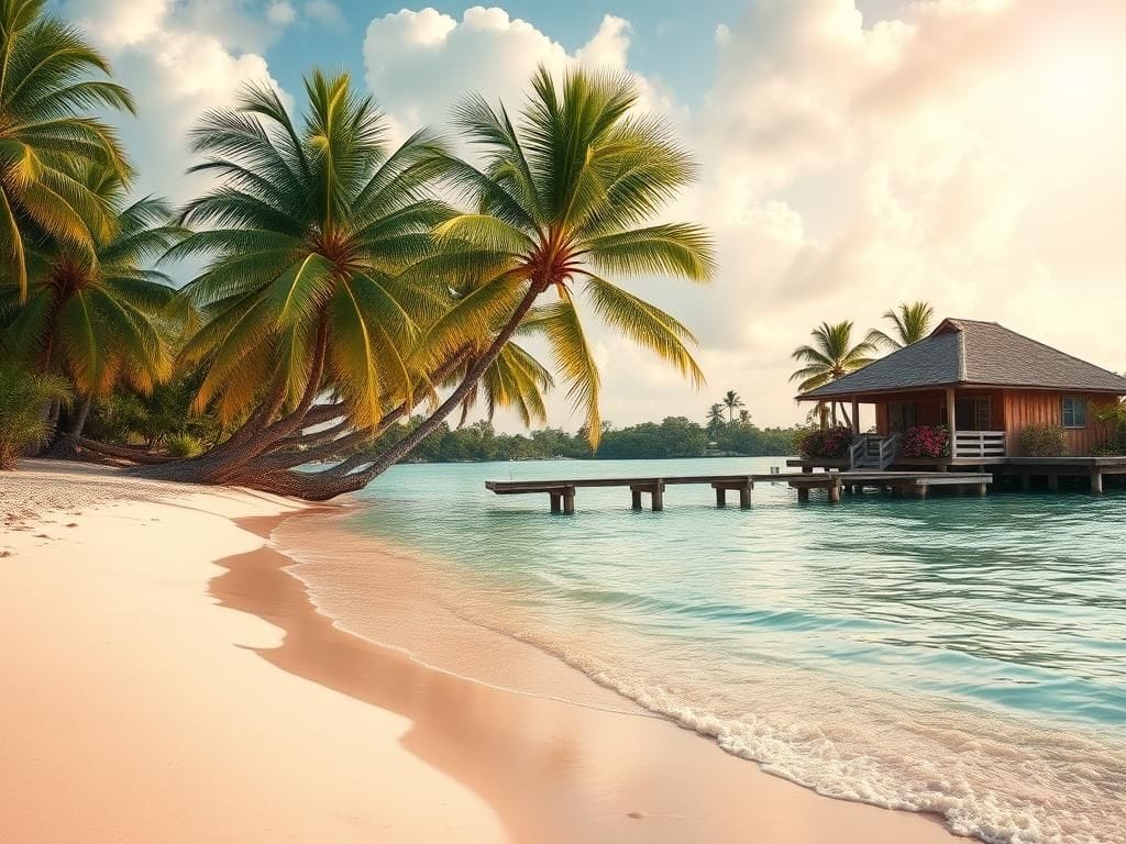 Flick International Serene Florida landscape featuring vibrant tropical scenery with a peaceful beach and palm trees