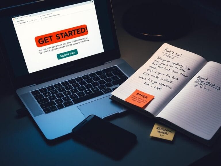 Flick International Dimly lit computer desk scene with a suspicious email on a laptop and cybersecurity notes
