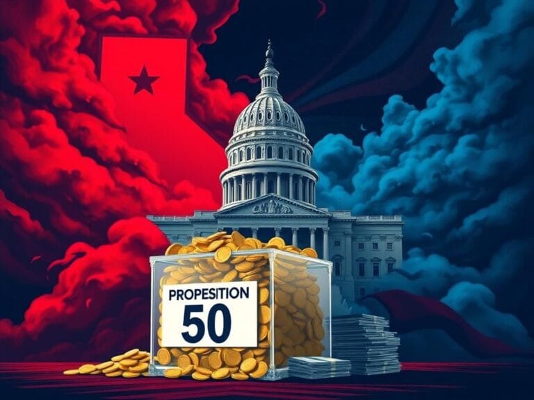 Flick International Dramatic depiction of California's state capitol building surrounded by swirling red and blue clouds symbolizing political conflict