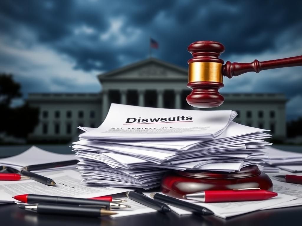 Flick International Gavel striking down on a lawsuit stack symbolizing legal battles