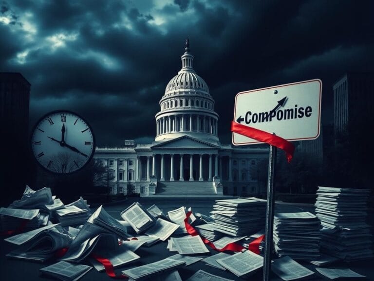 Flick International Dark U.S. Capitol building under ominous sky with ticking clock symbolizing political tension