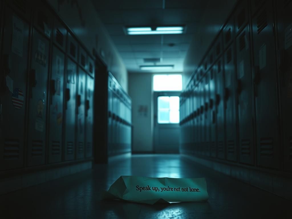 Flick International A shadowy school hallway depicting the psychological impact of antisemitism on children.