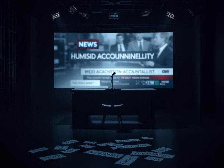 Flick International Empty late-night television studio with a microphone symbolizing accountability