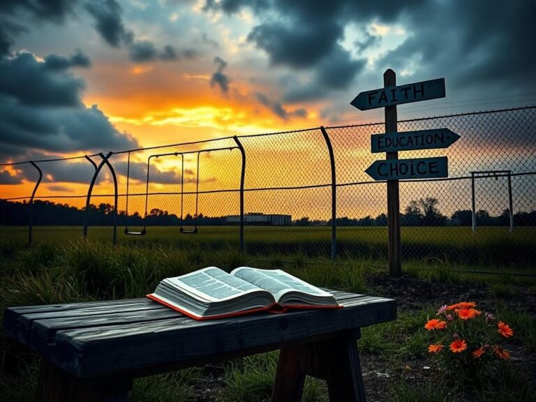 Flick International A somber empty school playground with swaying swings and overgrown grass symbolizing barriers to education.