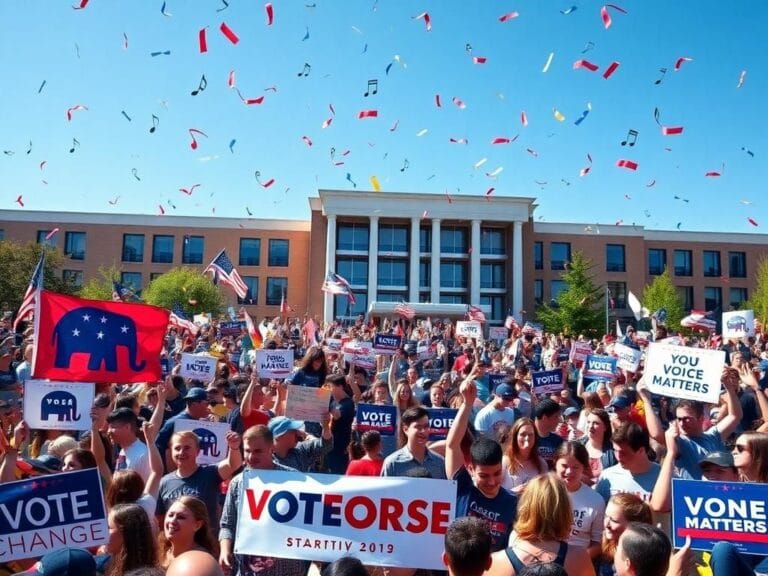 Flick International A large, diverse crowd of young voters at a political rally supporting Trump's campaign