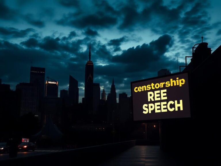 Flick International Dramatic city skyline at dusk with silhouettes of tall buildings representing media and entertainment