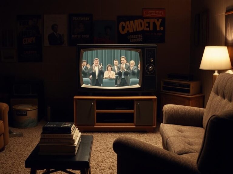 Flick International Vintage television set from the 1970s displaying static in a dimly lit living room