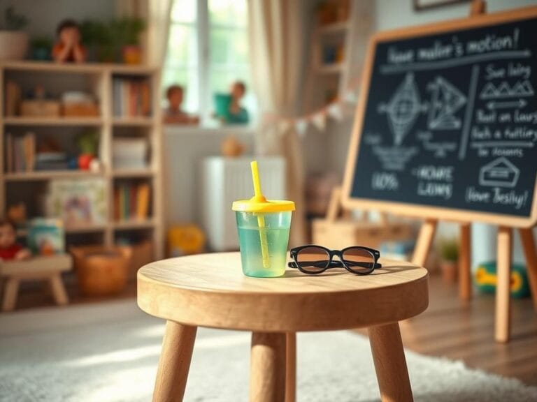 Flick International Cozy indoor scene with a colorful sippy cup and children's toys depicting a playful learning moment