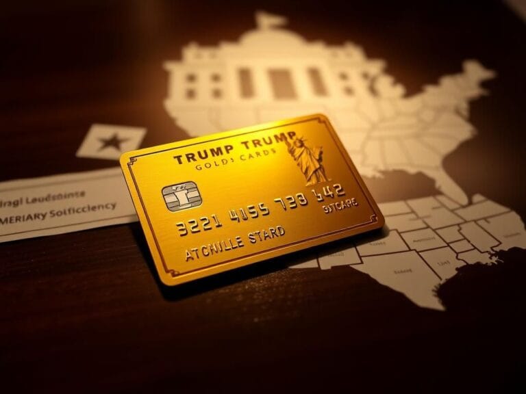 Flick International Close-up of the luxurious Trump Gold Card with intricate designs and the Statue of Liberty in the background
