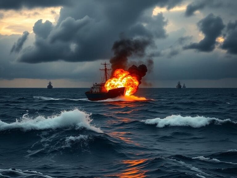 Flick International Explosion on a narcotics trafficking vessel engulfed in flames at sea