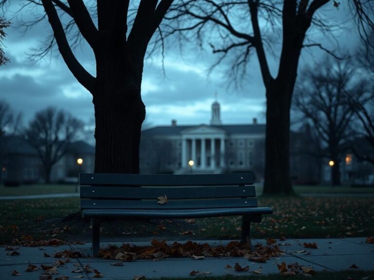 Flick International Empty college campus at dusk symbolizing loss and reflection