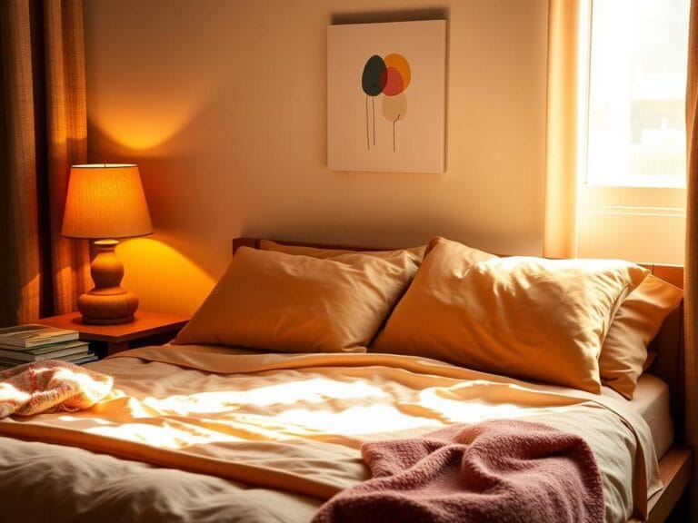 Flick International Cozy queen-size bed in a warmly-lit bedroom showcasing inviting bedding and rustic decor