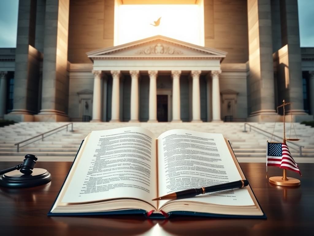 Flick International A grand federal courthouse with classical architecture and symbols of justice